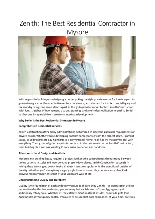 Zenith: Leading Residential Contractor in Mysore