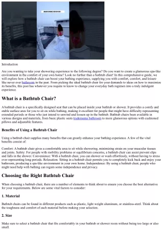 Improve Your Showering Experience with a Bathtub Chair