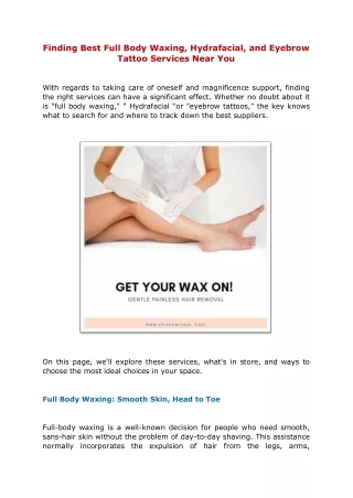 Finding Best Full Body Waxing, Hydrafacial, and Eyebrow Tattoo Services Near You