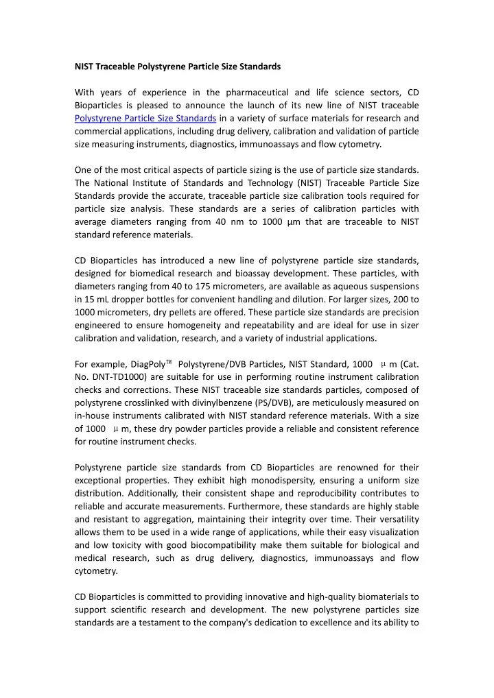 nist traceable polystyrene particle size standards