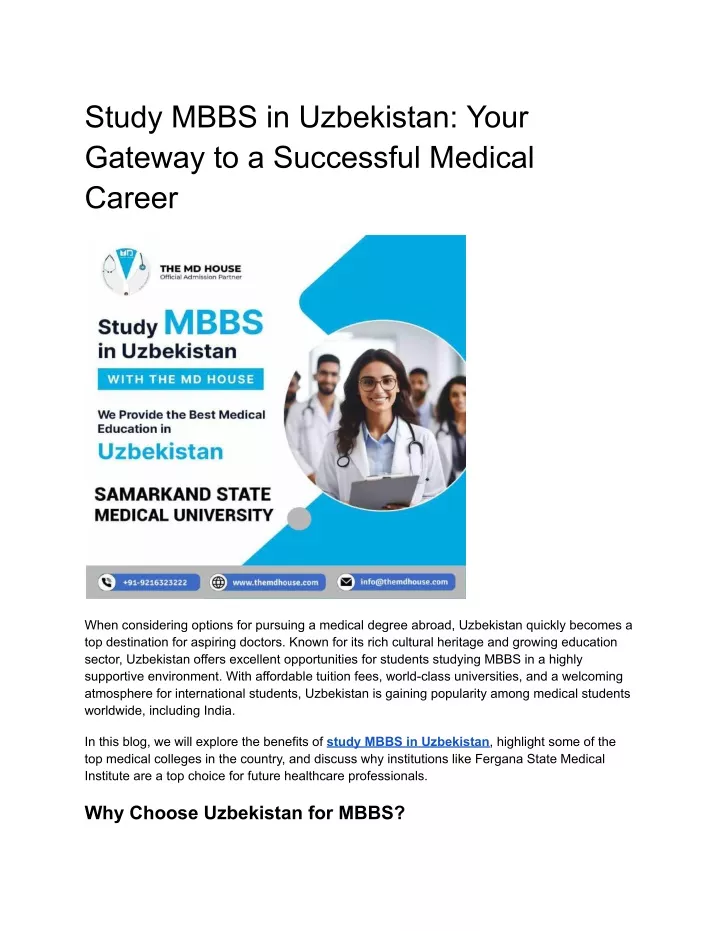 study mbbs in uzbekistan your gateway