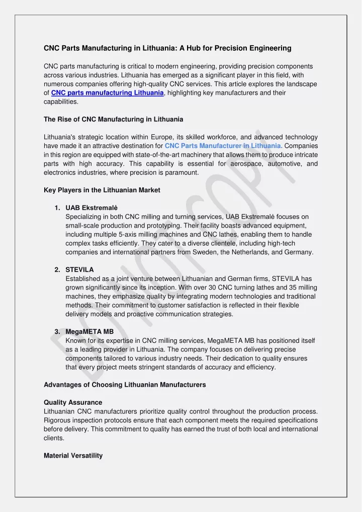 cnc parts manufacturing in lithuania