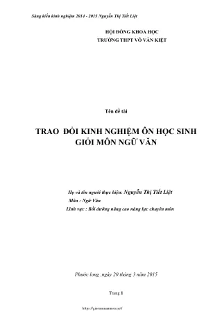 Trao đổi kinh nghiệm ôn học sinh giỏi môn Ngữ văn