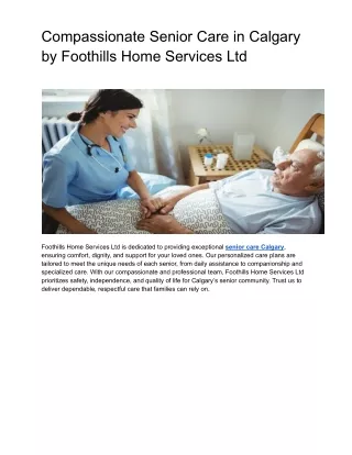 Compassionate Senior Care in Calgary by Foothills Home Services Ltd