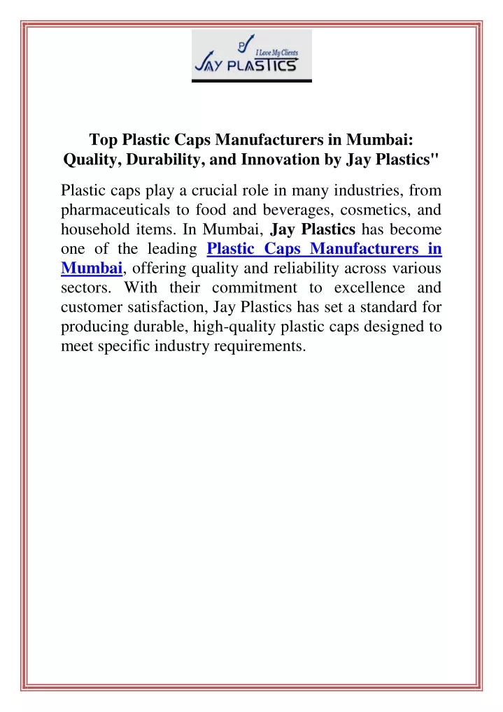 top plastic caps manufacturers in mumbai quality