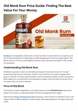 Old Monk Rum Price Guide Finding The Best Value For Your Money