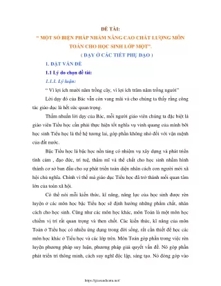 Một số biện pháp nhằm nâng cao chất lượng môn Toán cho HS Lớp Một (tiết phụ đạo)