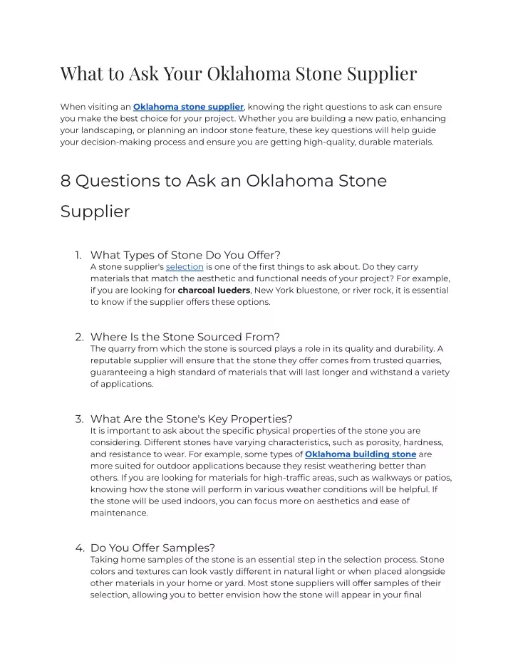 what to ask your oklahoma stone supplier