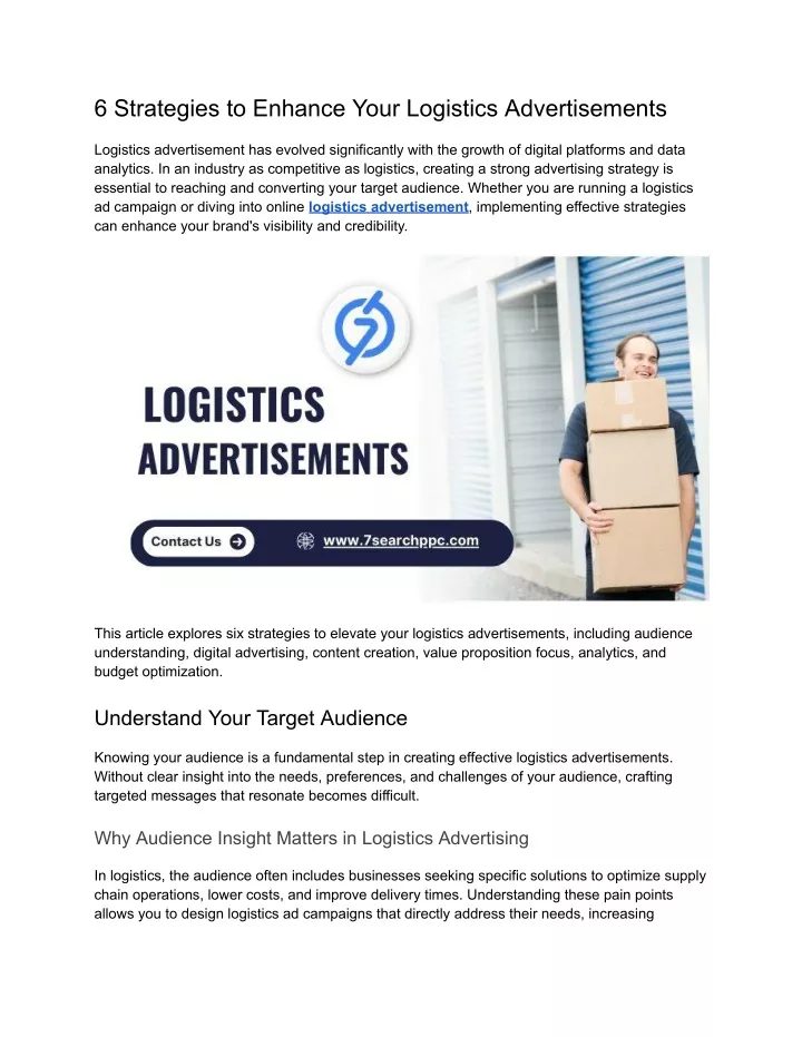 6 strategies to enhance your logistics