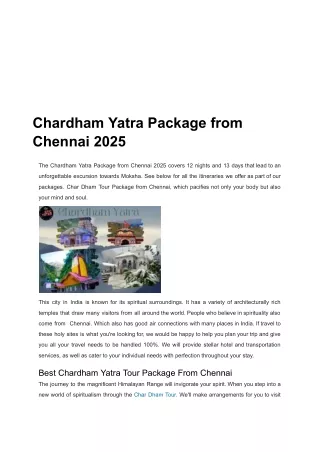 chardham yatra package from chennai 2025