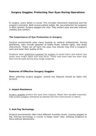 Surgery Goggles: Protecting Your Eyes During Operations