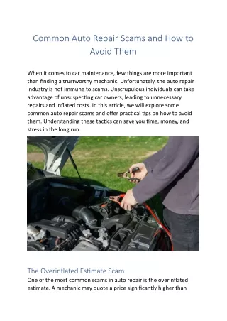 Common Auto Repair Scams and How to Avoid Them