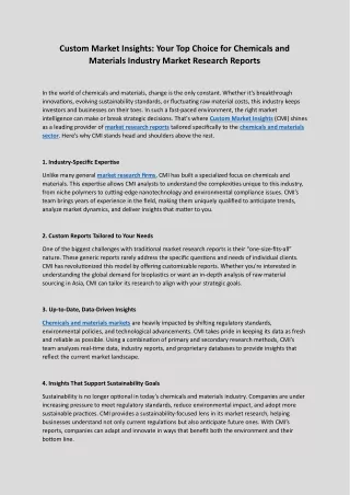 Custom Market Insights - Your Top Choice for Chemicals and Materials Industry Market Research Reports