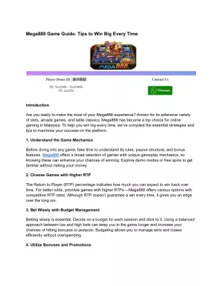 Mega888 Game Guide_ Tips to Win Big Every Time