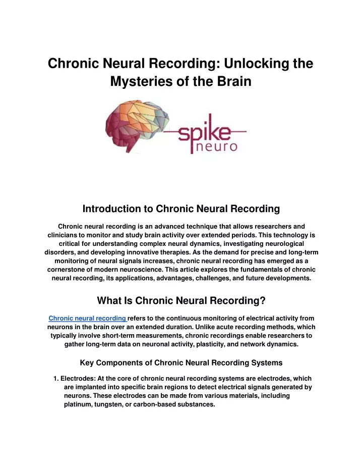 chronic neural recording unlocking the mysteries of the brain