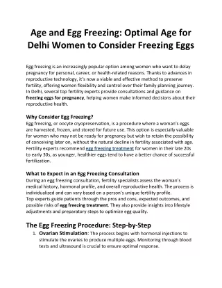 Age and Egg Freezing Optimal Age for Delhi Women to Consider Freezing Eggs