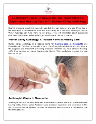 Audiologist Clinics in Newcastle and Muswellbrook: Hunter Valley Audiology