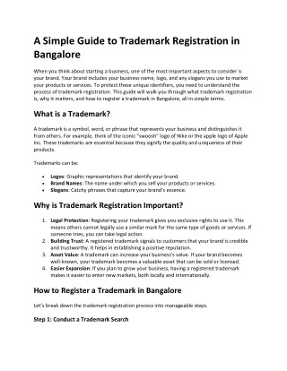 A Simple Guide to Trademark Registration in  Bangalore