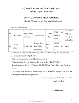 Tổ chức học tập trải nghiệm sáng tạo trong chương trình Địa lí Lớp 6