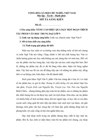 Nâng cao hiệu quả dạy một đoạn trích tác phẩm Văn học trung đại Lớp 9.