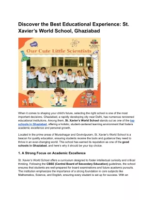 Discover the Best Educational Experience: St. Xavier’s World School, Ghaziabad