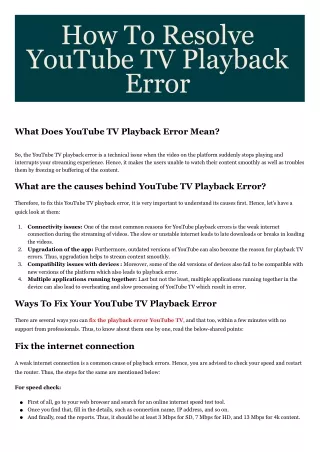 How To Resolve YouTube TV Playback Error