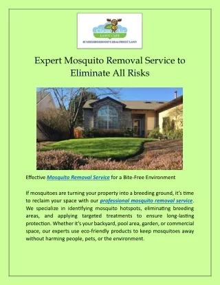 Expert Mosquito Removal Service to Eliminate All Risks