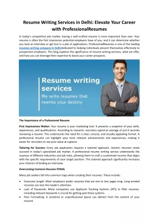 Resume Writing Services in Delhi: Elevate Your Career with ProfessionalResumes