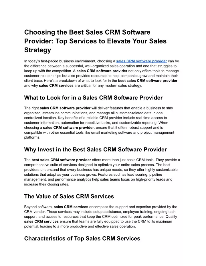 choosing the best sales crm software provider