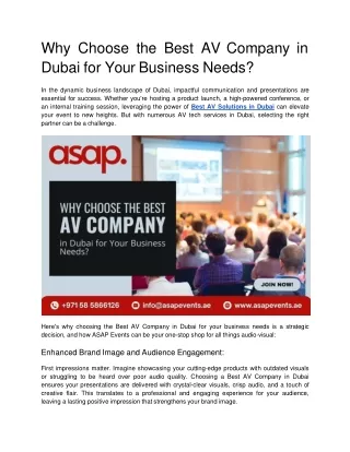 Why Choose the Best AV Company in Dubai for Your Business Needs