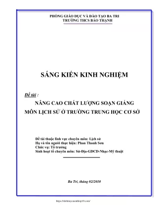 Nâng cao chất lượng soạn giảng môn Lịch sử ở trường THCS