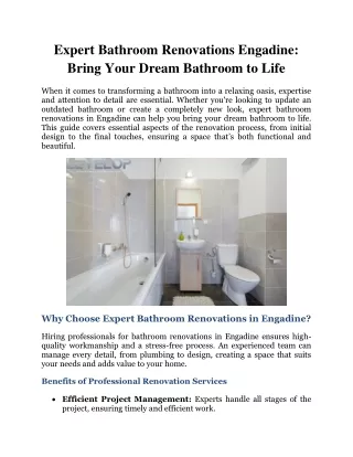Expert Bathroom Renovations Engadine: Bring Your Dream Bathroom to Life