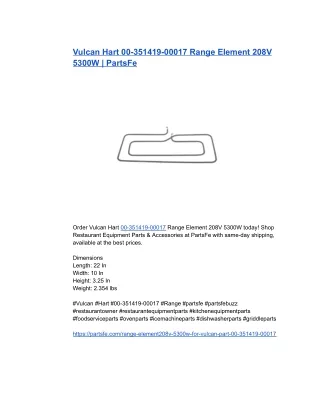 Vulcan Hart 00-351419-00017 Range Element 208V 5300W _ PartsFe