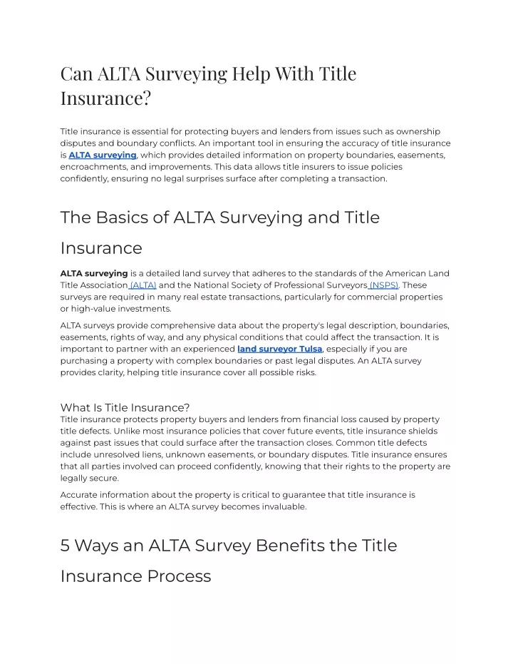 can alta surveying help with title insurance