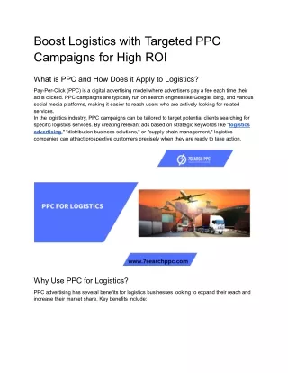 Boost Logistics with Targeted PPC Campaigns for High ROI