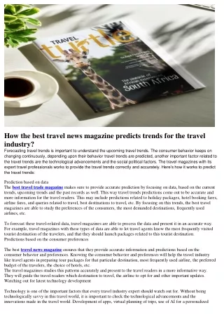 How the best travel news magazine predicts trends for the travel industry