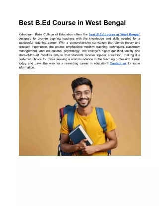 Best B.Ed Course in West Bengal