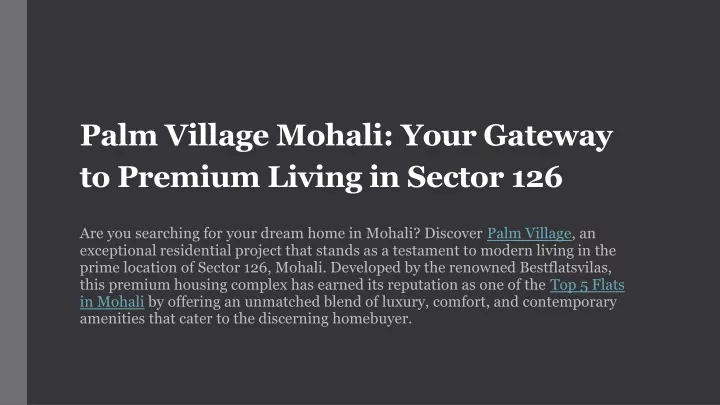 palm village mohali your gateway to premium living in sector 126