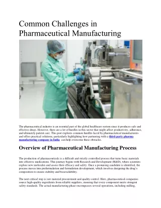 Common Challenges in Pharmaceutical Manufacturing