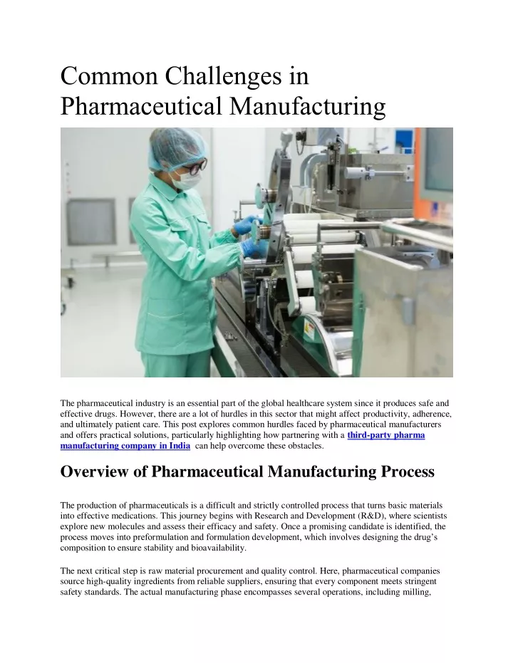 common challenges in pharmaceutical manufacturing