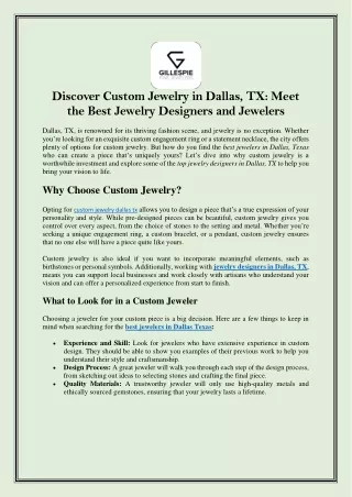 Discover Custom Jewelry in Dallas, TX -  Meet the Best Jewelry Designers and Jewelers