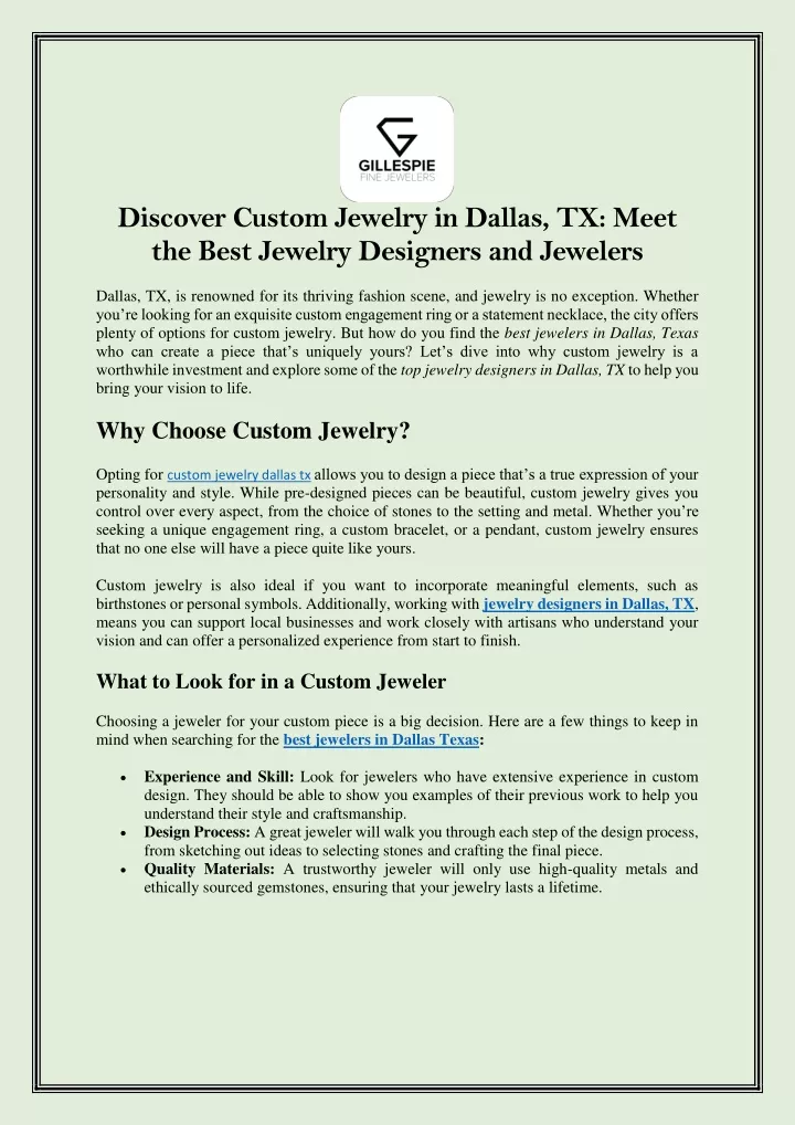 discover custom jewelry in dallas tx meet