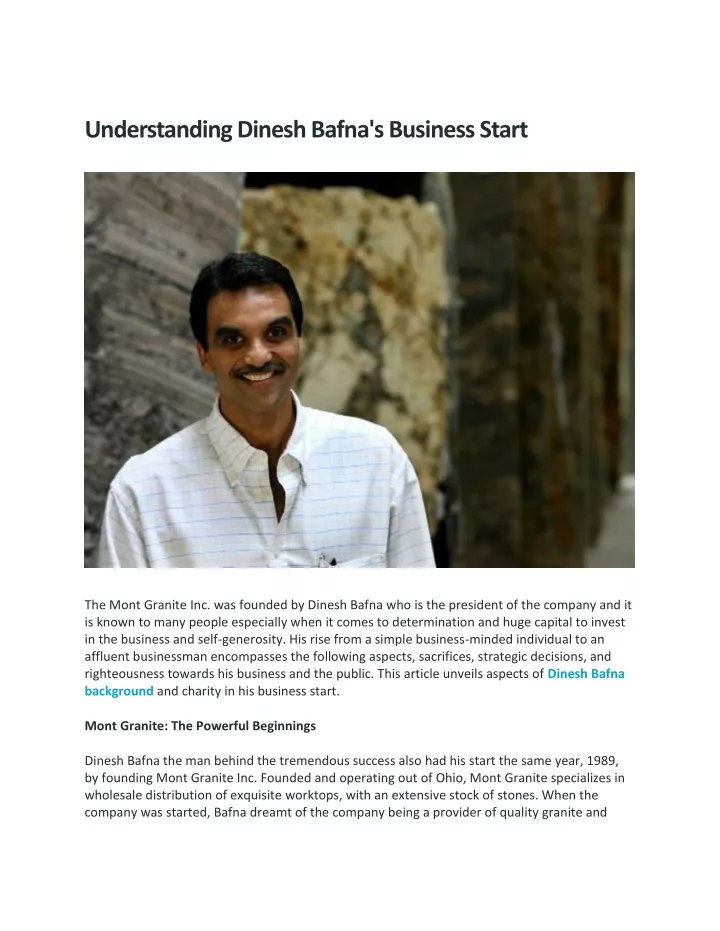 understanding dinesh bafna s business start