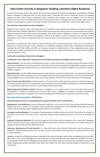 Data Center Security in Bangalore: Building a Resilient Digital Backbone.