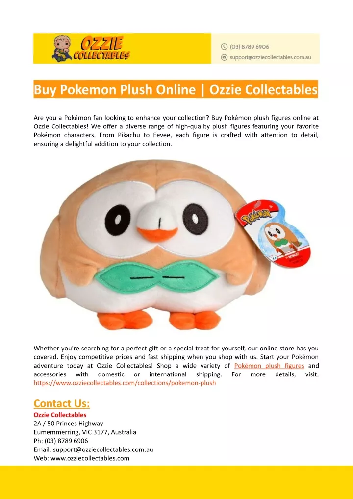 buy pokemon plush online ozzie collectables