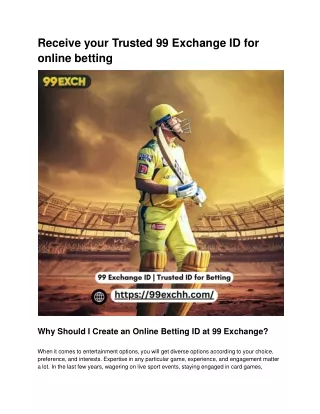 Receive your Trusted 99 Exchange ID for online betting