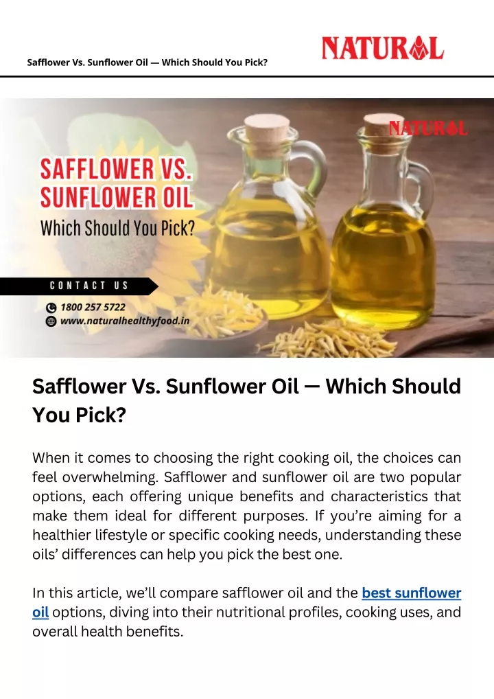 safflower vs sunflower oil which should you pick