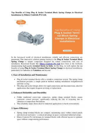 Top Benefits of Using Plug & Socket Terminal Block Spring Clamps in Electrical I