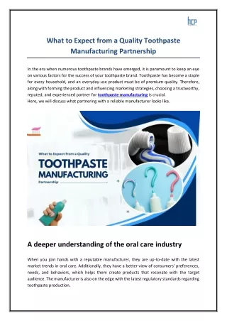 What to Expect from a Quality Toothpaste Manufacturing Partnership