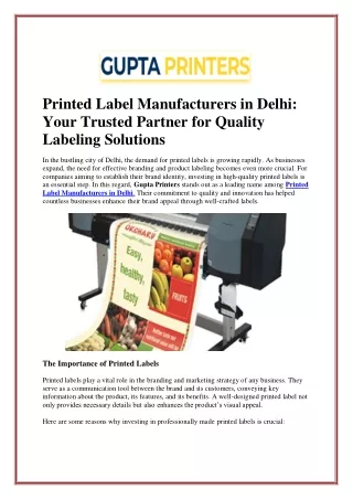 Printed Label Manufacturers in Delhi: Your Trusted Partner for Quality Labeling